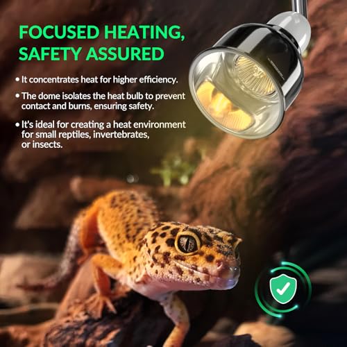GlowUp Reptile Heat Lamp Fixture 3.5 Inch Deep Dome with Switch, Small Heat Lamp for Lizards and Small Aquariums, E26 Socket AC110-130V, Ideal for Reptile Terrariums and Aquarium Heaters