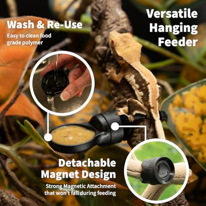 Pangea Microdish Kit for Gecko Feeding, Tiny Water Dish for Micro Geckos, Anoles, and Other Small Reptiles, Zip Tie Attachment Pet Food Bowl 1.5in x .75 in (S Branch Mount) - size: S Branch Mount