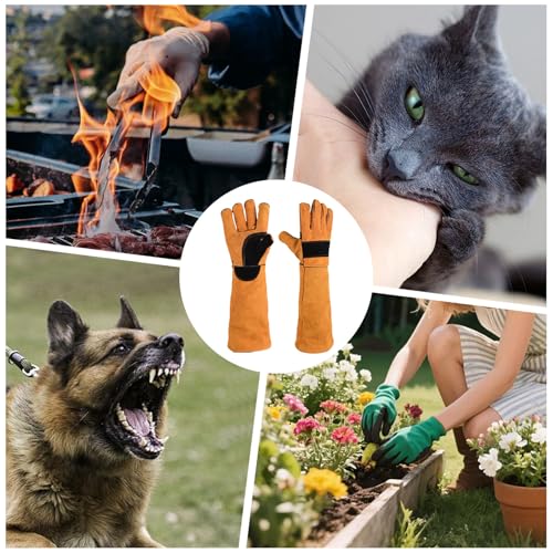 Cat Gloves Bite Proof, Reinforced Arm Sleeves, Animal Handling Gloves, Scratch Resistant Protective Gear, Heavy Duty Safety Handwear for Grooming Work Gardening Cutting Kitchen Welding Construction