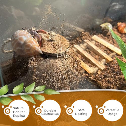 Hermit Crab, Hamster Coconut Cave Hide with Ladder, Reptile & Snake Natural Coco Shell Hut Hideout, Gerbils Mice Small Animals House Pet Cage Habitat Decor, with Sticky Wall Hook - style: Small