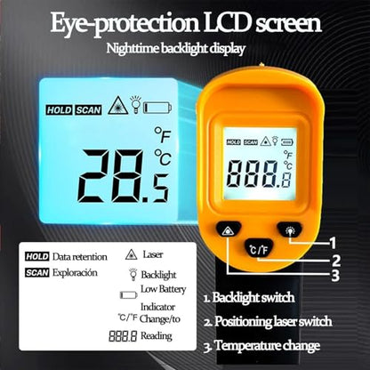 Infrared Thermometer, Digital Laser Temperature Meter -37°F~932°F (-32°C~400°C) IR Temperature Gun (Not for Humans) Ideal for Cooking, Frying, Kitchen, Barbecue, Meat, Sugar, Freezer