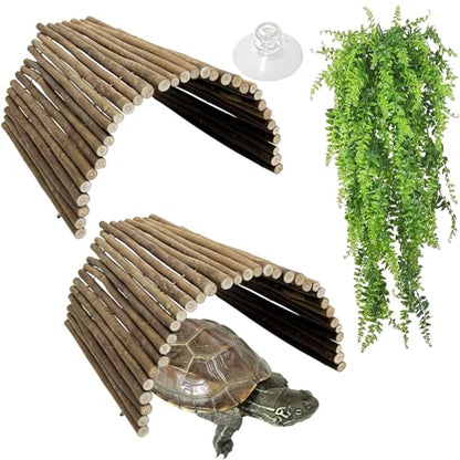 Hamiledyi Extra Large Tortoise Hide 20"x 11.8" Wooden Reptile Hides Large Snake Hide Turtle Hut Bendable Climbing Bridge Wood Tunnel Turtle Hideout for Ball Python Bearded Dragon Chameleon Lizard