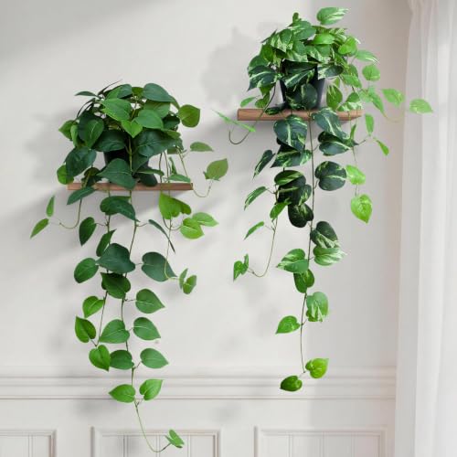 Fake Pothos Hanging Plants, 33" Set of 2 Artificial Hanging Plant with Pot, Faux Pothos Vines Hanging Plant Greenery for Wall Home Living Room Indoor Decor (2, Green Pothos and Golden Pothos) - color: 2 Pcs-green Pothos and Golden Pothos, size: 2 PCS