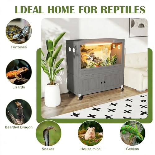COCO DESIGN 45 Gallon Reptile Tank, Bearded Dragon Tank Reptile Enclosure with Mesh Top Fron, Integrated Sliding Lockable Doors with Storage Cabinet Large Habitat for Snake Tank Lizard Turtle