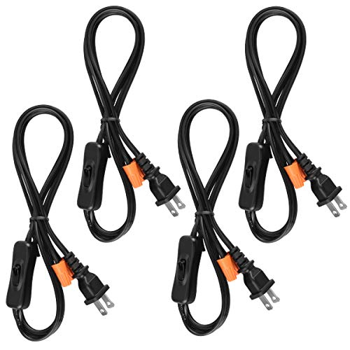 Lamp Cord with Button Switch, Black Wire Plug in, Stripped Ends Ready for Wiring Gladfresit, 6 Feet, UL Listed (4 Packs) - color: Button, size: 4 Packs