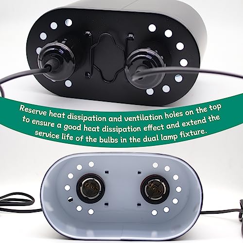 Dual Reptile Deep Dome Lamp Fixture with Temperature Adjustment,Dual Deep Cap Combo Integration Design Heat Lighting Lamp UVB Light with Independent Switches, for Reptile Snake and Tortoise