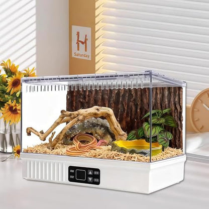 Smart Reptile Terrarium 11.8"x7.8"x10" with Thermostat | Leopard Gecko Tank, Heat/Cold Gradient, High Transparency Acrylic, Fast Heating Aluminum, Stackable for Snake/Lizard - color: White constant temperature feeding box