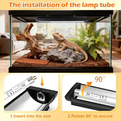 T5 10.0 UVB Light Bulb for Reptiles, 8W HO UVB Reptile Lamp Bulb, 2 Pack 12 Inch UVA UVB Fluorescent Lamp Tube for Bearded Dragon Leopard Gecko Tortoise Lizards - size: 8W-12INCH