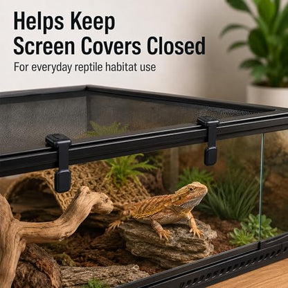 6 Pack Reptile Terrarium Lid Locks, Adhesive Screen Cover Clips for Snake, Gecko, Lizard and Turtle Enclosures, Black - color: 6 Pcs Black-Long