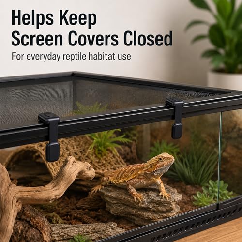 6 Pack Reptile Terrarium Lid Locks, Adhesive Screen Cover Clips for Snake, Gecko, Lizard and Turtle Enclosures, White - color: 6 Pcs White-Long