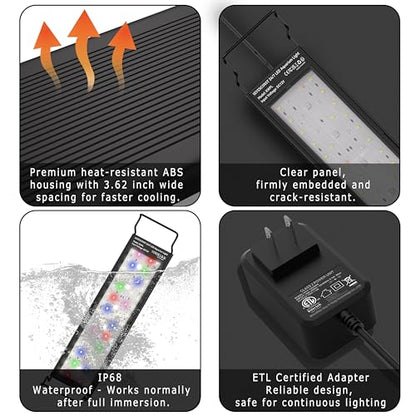 24/7 Mode LED Aquarium Light for 45-54 Inch Plant & Fish Tank, IP68 Full Spectrum Light, Sunrise-Daylight-Moonlight, White Red Green Blue Pink LEDs with Extendable Brackets for Freshwater - size: For 45-54 inch Tank