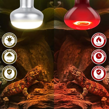 Reptile Infrared Heat Lamp Bulb 75W, 2-in-1 Day & Night Combo, Infrared Heat Lamp & UVA Sunlight Heating Lamp for Reptile Terrariums - style: Day & Night Heat Lamp 75W