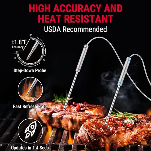 TempPro TP829 1000ft Wireless Meat Thermometer Digital for Grilling and Smoking, 4 Meat Probes Grill Thermometer for Outside Grill, Thermometer Cooking Gift for Dad Him Husband (Previously ThermoPro) - size: Four Probes