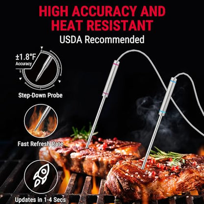 TempPro TP829 1000ft Wireless Meat Thermometer Digital for Grilling and Smoking, 4 Meat Probes Grill Thermometer for Outside Grill, Thermometer Cooking Gift for Dad Him Husband (Previously ThermoPro) - size: Four Probes