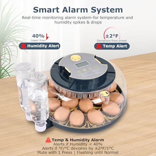Incubators for Hatching Eggs, 18 Eggs Incubator with Egg Candler, Auto Egg Turner, Temp & Humidity Control, Hatch Day, Auto Water Refill, 2 Size Egg Tray, 360° Viewing for Chicken, Duck, Quail - size: 18 Chicken Eggs