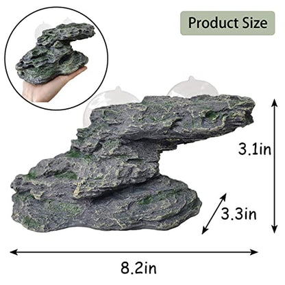 Turtle Basking Platform Reptile Climbing Shale Resin Step Ledge Stone Aquarium Ornament Rock Landscaping Decoration with Suction Cups for Frogs Newts Amphibians Lizard (Medium:8.2”Lx3.3”Wx3.1”H)