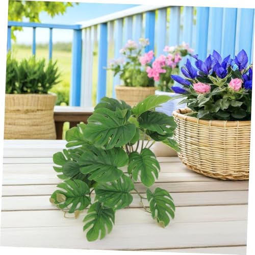 PRETYZOOM Artificial Hanging Plant for Reptile Tank Décor with Suction Cup, 23-Leaf Monstera Fake Plant for Amphibian and Reptile Habitat, Lifelike Terrarium Ornament for Indoor Tanks