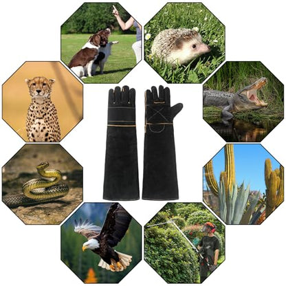 Luwint Bite Resistant Gloves, 23.5’’L Double Leather Animal Handling Gauntlets with Reinforced Fingers, for Dog Training Snake Hunting Falconry Reptile Vet, Black