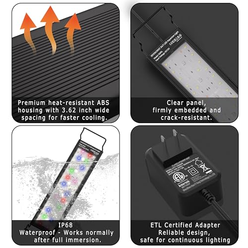 24/7 Mode LED Aquarium Light for 30-36 Inch Plant & Fish Tank, IP68 Full Spectrum Light, Sunrise-Daylight-Moonlight, White Red Green Blue Pink LEDs with Extendable Brackets for Freshwater - size: For 30-36 inch Tank