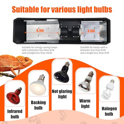 Dual Reptile Light Fixture Reptile Heat Lamp Fixture with Separate Switches Fit,150W Max - E26 Socket for Heat & UVB Lamps, Heat Bulb for Reptile Glass Terrariums