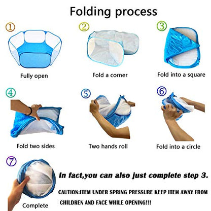 Small Animals Tent,Reptiles Cage,Breathable Transparent Pet Playpen Pop Open Outdoor/Indoor Exercise Fence,Portable Yard Fence (Blue) - color: Blue