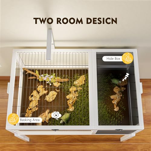 Turtle Habitat Enclosure, Large Wooden Tortoise House for Indoor and Outdoor Use, Reptile Enclosure with Openable Roof & Secure Locking System (Dark Grey, with Leg)