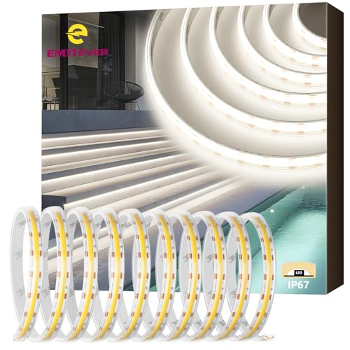 EMITEVER COB LED Strip Lights Waterproof IP67, 4000K Neutral White Outdoor 24V Dimmable Silicone Tape Lighting 16.4ft High Density, 300+LM/ft, 2400LEDs,3W/ft, UL Listed (Power Supply Not Included) - color: 4000K
