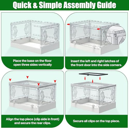 Folding Reptile Terrarium 17" × 12" × 10" – Portable Clear Habitat Tank with Front Opening Door & Ventilation, Easy Assembly for Geckos, Lizards, Snakes, Turtles, Spiders & Amphibians - size: 17" x 12" x 10"