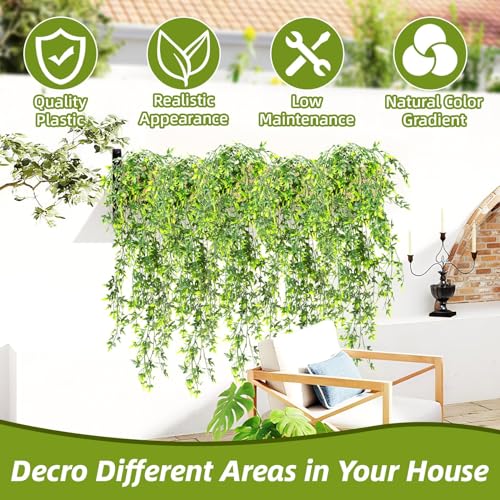 RAINFLOW 3PCS Fake Hanging Plants Lifelike Faux Plants Indoor with 45 Green Leaves, Fake Ferns for Shelf Office Shower Boho Wall Balcony Outdoor Wedding Bedroom Decor (Maple Leaf Fern)
