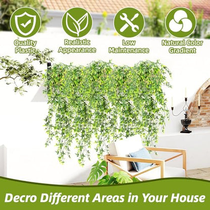 RAINFLOW 3PCS Fake Hanging Plants Lifelike Faux Plants Indoor with 45 Green Leaves, Fake Ferns for Shelf Office Shower Boho Wall Balcony Outdoor Wedding Bedroom Decor (Maple Leaf Fern)
