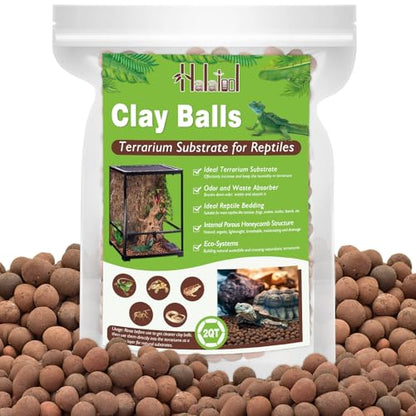 Halatool 2QT Leca Clay Pebbles for Reptile Substrate - Organic Expanded Clay Balls for Bioactive Terrarium Drainage Layer & False Bottom, Lightweight Hydro Balls for Leopard Gecko, Tortoise, Frog - size: 2QT