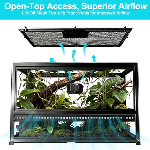 Reptile Terrarium Glass Enclosure 22" × 14" × 12", Front Opening Tank with Mesh Top, Easy Assembly for Small Reptiles, Geckos, Lizards, Snakes, Turtles & More - size: 22" x 14" x 12"