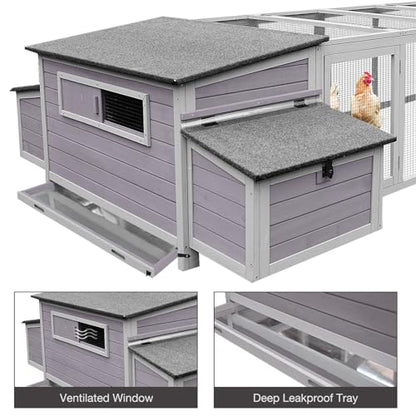103’’ Large Chicken Coop with Run, Wooden Chicken House with Two Large Nesting Box and Leakproof Tray, Outdoor Hen House Poultry Cage for 4-6 Chickens, Waterproof Roof - size: 103"L x 39"W x 26.8"H
