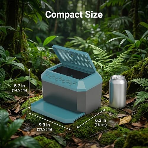 Dubia Roach Feeder Box with Drawer, 9.3" x 6.3" x 5.7" Easy-Clean Cricket Insect Feeding Container, Multi-Function Habitat for Bearded Dragons, Lizards & Reptiles