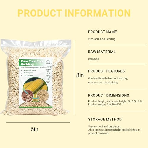 ‌Natural Corn Cob Pet Bedding - 44oz Premium Small Animal Bedding for Hamsters, Birds, Reptiles & More, Absorbent & Odor-Control