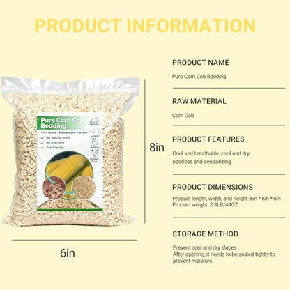 ‌Natural Corn Cob Pet Bedding - 44oz Premium Small Animal Bedding for Hamsters, Birds, Reptiles & More, Absorbent & Odor-Control