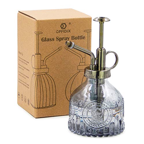 OFFIDIX Plant Mister, 6.3 Inches Tall Vintage Style Spritzer Plastic Top Pump Small Watering Can Glass Spary Bottle Plant Mister,for House Plants, Garden, Home Decora (Gray) - color: A-Grey