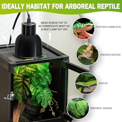 18"x18"x36" Hybrid Reptile Enclosure Cage with Aluminum Frame, PVC Side & Back Panels, Interchangeable Screen & Acrylic Front Doors, Ventilated Top, Ideal for Chameleon & Arboreal Reptiles - size: 18x18x36 inch-two doors