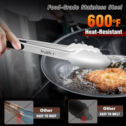 Walfos Extra Long Grill Tongs - Heavy Duty Metal Tongs - 16 & 12 inch Great for Grilling,BBQ/Barbecue,Cooking - Stainless Steel and Non-Slip Heat Resistant Silicone Handle (Set of 2) - color: 2pcs BBQ Tongs, size: 12+16 inch