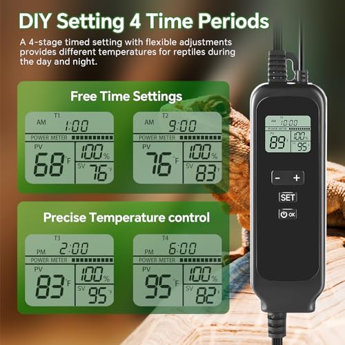 8.5 inch Reptile Heat Lamp Fixture with Thermostat and Timer,Reptile Light Fixture with Dimming Thermostat Max 150W,PID Temperature Controller for UVB Lights,Basking Heat bulbs and Terrariums - size: 8.5 inch without CHE Bulb