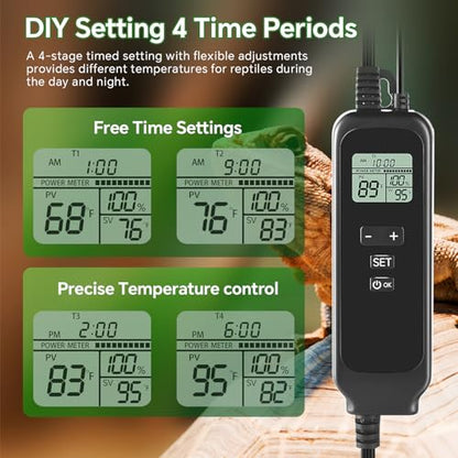 5.5 inch Reptile Heat Lamp Fixture with Thermostat and Timer,Reptile Light Fixture with 100W Ceramic Heat Emitter, PID Temperature Controller for UVB Lights, Basking Bulbs and Terrariums - size: 5.5 inch with CHE Bulb