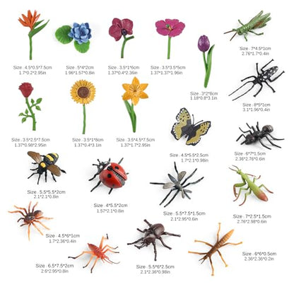 20Pcs Insect Toy Fake Plastic Bugs Figures for Kids - Flower Ladybug Bee Butterfly Ant Cricket Mantis Scorpion Spider School Project Birthday Cake Topper Party Favors April Fool's Day Prank Gifts - style: Insect