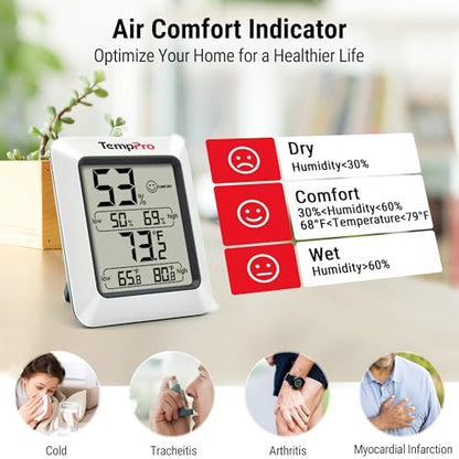TempPro TP50 Digital Hygrometer Indoor Thermometer Room Thermometer and Humidity Gauge with Temperature Humidity Monitor(Previously ThermoPro) - size: Classic