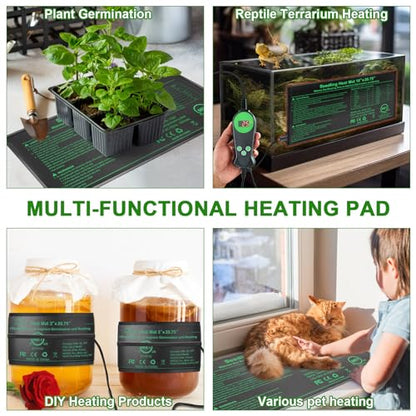 Seedling Heat Mat with Built-in Temperature Controller, 10" x 20.75" Waterproof Plant Heating Pad with Thermostat MET-Certified Warm Mat for Hydroponic,Germination, Indoor Gardening, Greenhouse