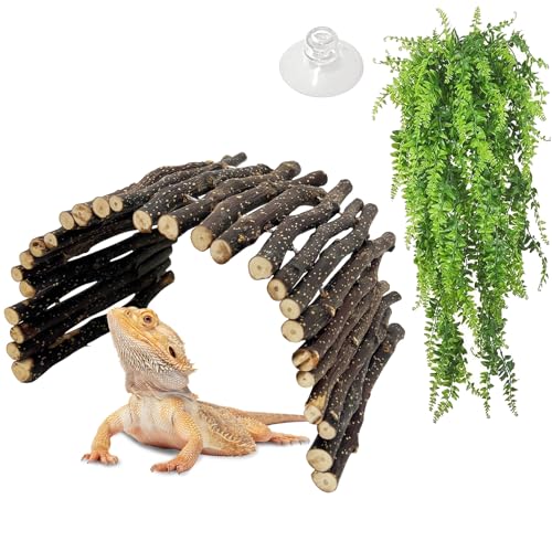Hamiledyi 2pcs Large Reptile Hides Bearded Dragon Hide Bendable Climbing Bridge Wood Tunnel Tortoise Hut Lizard Hiding Cave for Snake Turtle Gecko Chameleon (15.8" x 7.9")