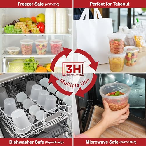 24 oz Food Storage Containers with Lids (240 Set/480 Piece) Deli Soup Containers, Freezer Microwave Safe, BPA-Free Plastic, Stackable Snack Leakproof Leftover Organizers & To-Go - size: 24 oz - 240 Sets