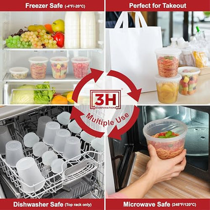 24 oz Food Storage Containers with Lids (240 Set/480 Piece) Deli Soup Containers, Freezer Microwave Safe, BPA-Free Plastic, Stackable Snack Leakproof Leftover Organizers & To-Go - size: 24 oz - 240 Sets