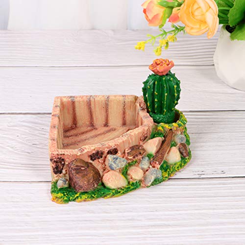 Reptile Resin Corner Water Dish - Reptile Corner Bowl for Tortoise Lizard Bearded Leopard Gecko Snake Chameleon - Cactus