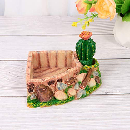 Reptile Resin Corner Water Dish - Reptile Corner Bowl for Tortoise Lizard Bearded Leopard Gecko Snake Chameleon - Cactus