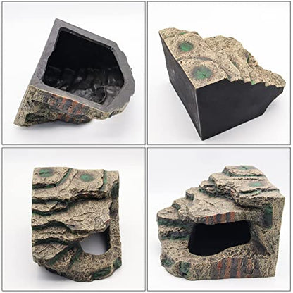 Turtle Basking Platform Habitat Hiding Cave Reptile Habitat Climbing Resin Fish Tank Aquarium Ornament for Lizards, Frogs, Snakes,Chameleon